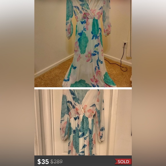 1960's Hollywood Regency Cocktail Low V Neck Sheer Maxi Dress - Picture 5 of 5